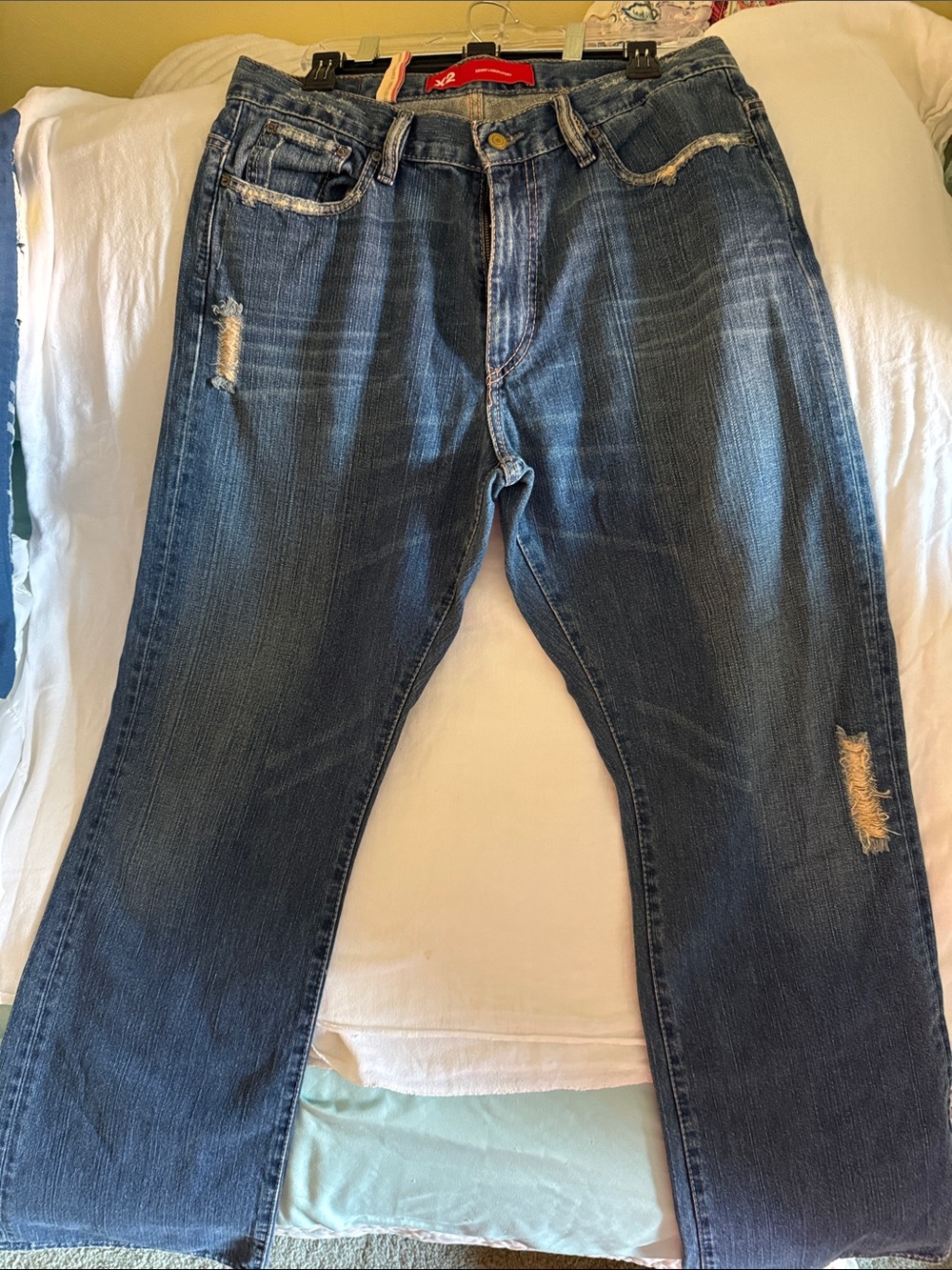 MENS DENIM JEANS X2 DENIM LABORATORY SIZE 33/32 boot leg